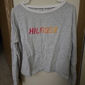 Tommy Hilfiger Sport Designer Women's Cozy Gray Graphic Long Sleeve Top L EX!